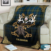 Colquhoun Ancient Tartan Crest Premium Blanket - Celtic Stag style